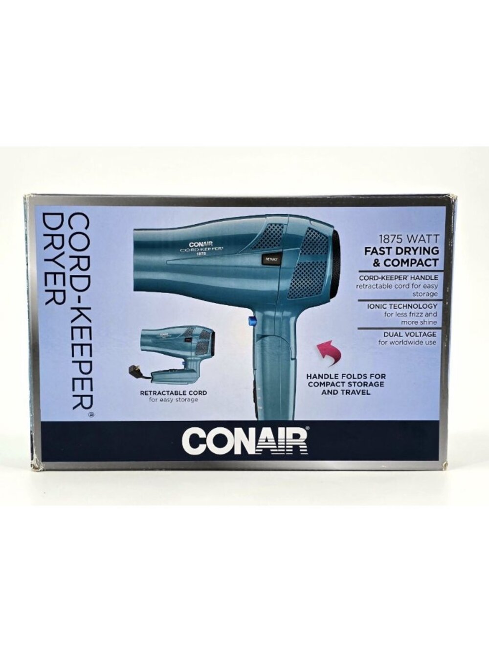 Conair Cord-Keeper Dryer with Folding Handle and Retractable Cord 1875W Ionic